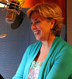 Madelon in the studio while recording new Bible talks