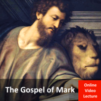 This Gospel of Mark online course cover shows the evangelist, Mark, with his symbol, the lion.