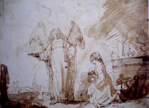 Rembrandt drawing of remarkable Hagar who encounters an angel