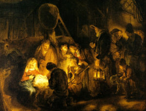 Rembrandt painting of the shepherds at the nativity